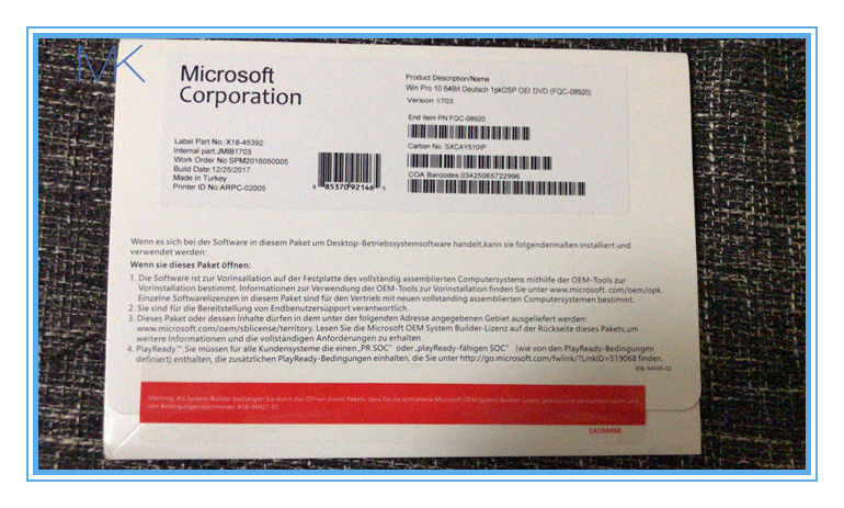 FQC-08981 Windows 10 Pro DVD Box 32 64 bit with 1 GHz Processor System Requirements