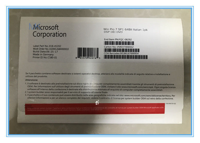 FQC - 08929 Microsoft Windows 7 Pro Online Italian Language 2GB RAM For 64 - Bit