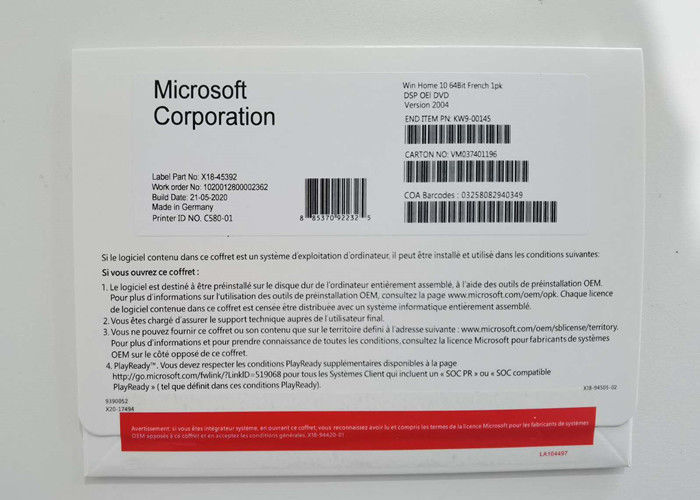 KW9-00145 French Microsoft Windows 10 Home OEM Operating System