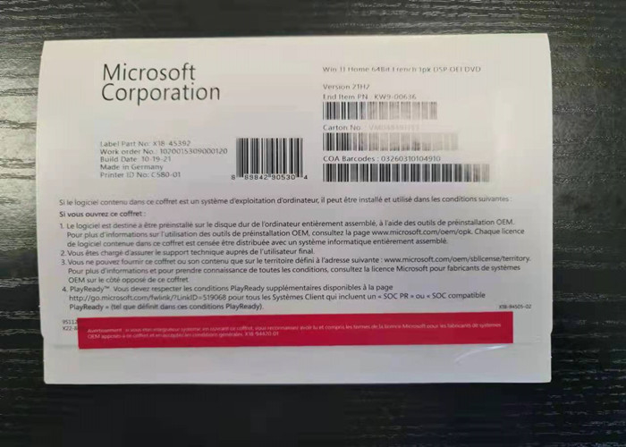 KW9-00636 UEFI Microsoft Windows 11 Home DVD OEM Box Key License 21H2 Version