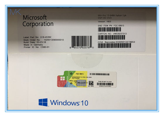 Italian Language Windows 10 Pro Retail Box 64 - Bit DSP OEI 1pk For PC / Laptop